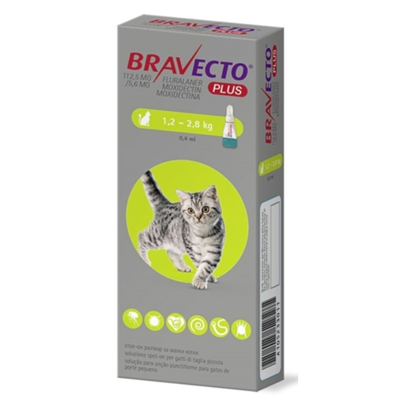 BRAVECTO  PLUS 1,2 - 2,8 KG 112,5 mg 0,4 ml
