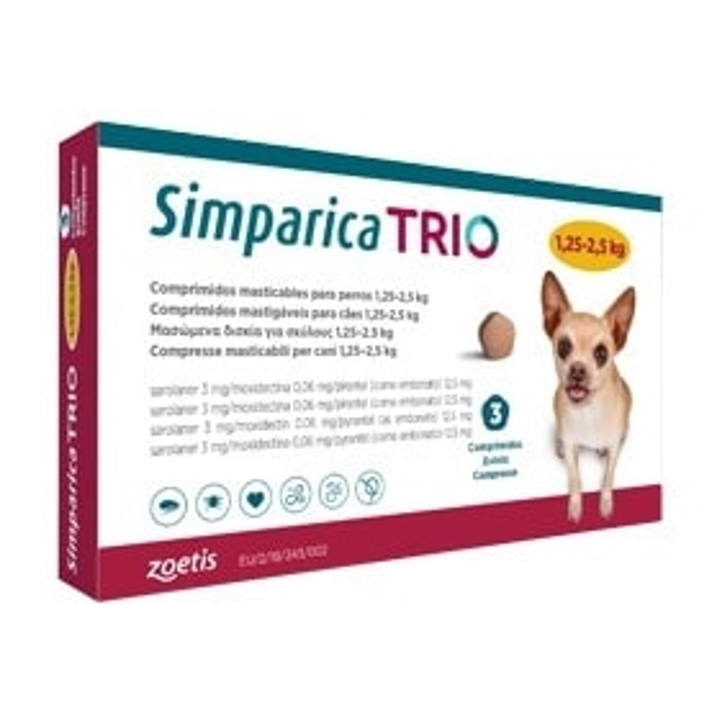 SIMPARICA  TRIO 1,25 - 2,5 KG  3 CPR