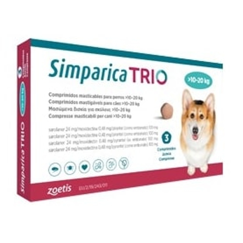 SIMPARICA  TRIO   10 - 20 KG    3 CPR