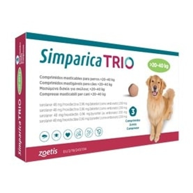 SIMPARICA  TRIO   20 - 40 KG    3 CPR